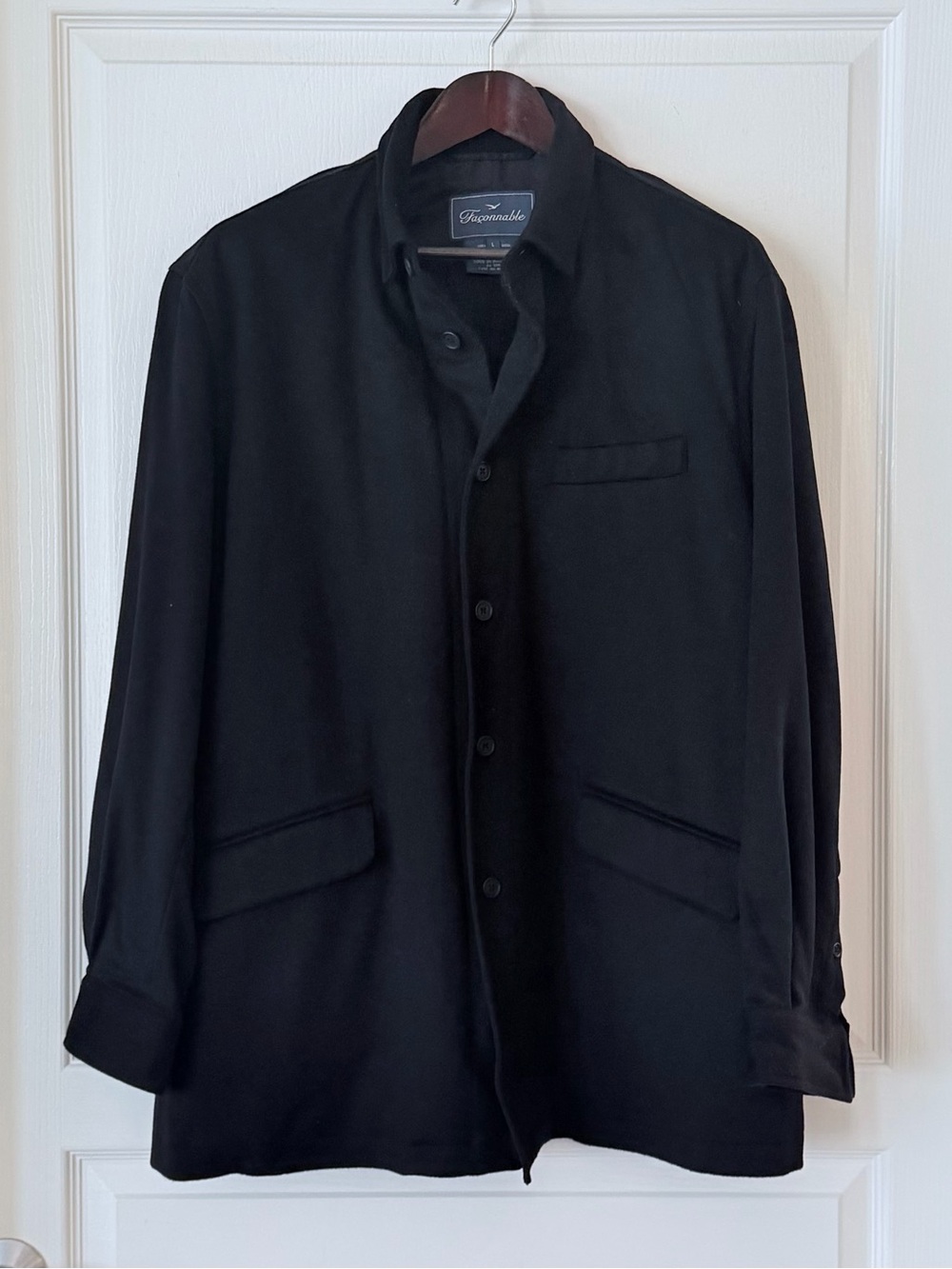 Faconnable Black Wool Button-Up Shirt Jacket